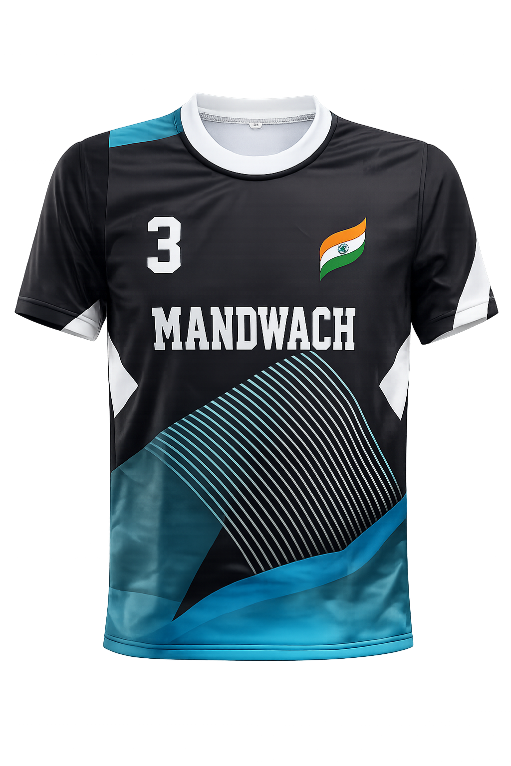 Customized Tshirt - Mandwach - Black and Aqua Blue