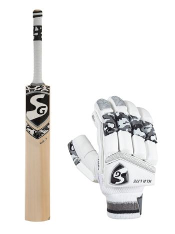 COMBO KLR 1 English Willow Bat Size SH +  KLR LITE CRICKET BATTING GLOVES MENS SIZE - FOR RIGHT HAND PLAYER