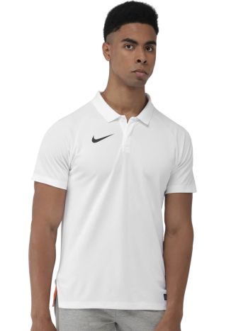 White Solid SS GAME PO Dri-FIT Polo Collar Cricket T-shirt