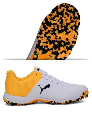 19 FH Orange/White Rubber Spikes Men's Cricket Shoes