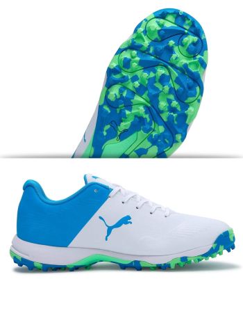 19 FH White-Nrgy Blue-Elektro Green FH Rubber one8 Men's Cricket Shoes