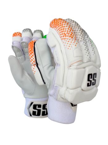 Players SMU White/Orange Cricket Batting Gloves Men Size