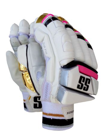 Super Test White/Pink/Gold Cricket Batting Gloves Mens Size